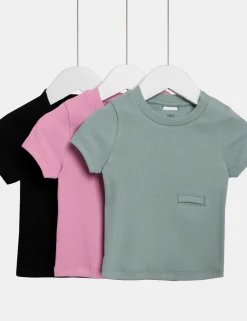 3 Pack Adaptive Cotton Rich Ribbed Short Sleeve T-shirts (2-16 Yrs)