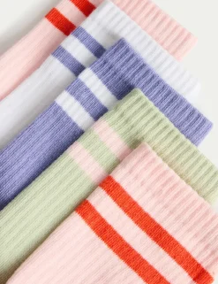 5 Pack Ankle Stripe Cotton Rich Socks (6 Small - 7 Large)