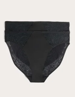 2 Pack Body Lace High Leg Knickers