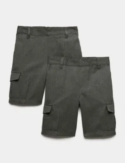 2 Pack Boys' Cargo School Shorts (2-14 Yrs)