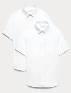 2 Pack Boys' Regular Fit Cotton School Shirts (2-18 Yrs)