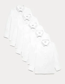 5 Pack Boys' Regular Fit Easy to Iron School Shirts (2-18 Yrs)
