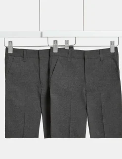 2 Pack Boys' Regular Leg School Shorts (2-14 Yrs)