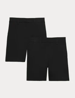 2 Pack Boys' Regular Leg School Shorts (2-14 Yrs)