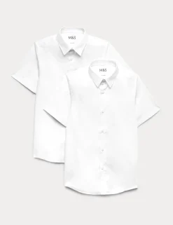 2 Pack Boys' Skinny Fit Stretch School Shirts (2-18 Yrs)