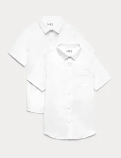 2 Pack Boys' Slim Fit Non-Iron School Shirts (2-18 Yrs)