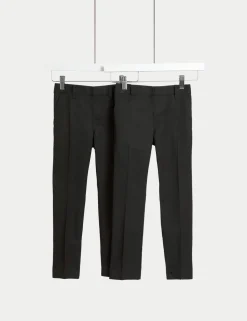 2 Pack Boys' Slim Leg Longer Length School Trousers (2-18 Yrs)