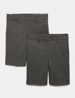2 Pack Boys' Slim Leg School Shorts (2-14 Yrs)