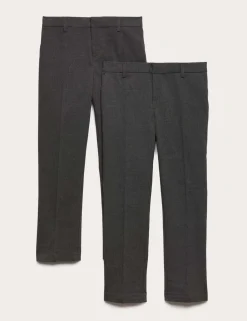 2 Pack Boys' Slim Leg Stretch School Trousers (2-18 Yrs)