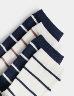 4 Pack Coloured Rib Stripe Socks (6 Small-7 Large)