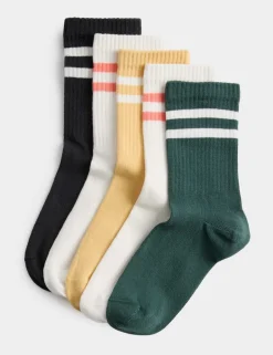 5 Pack Coloured Rib Stripe Sports Socks (6 Small-7 Large)