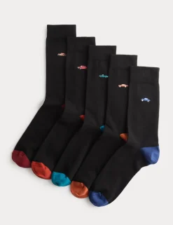 5 Pack Cool & Fresh™ Vintage Car Cotton Rich Socks