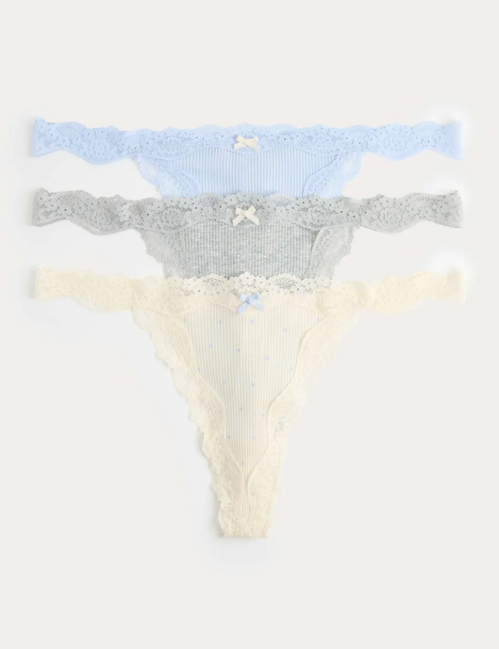 3 Pack Cotton Blend Rib Lace Thongs