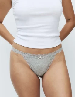 3 Pack Cotton Blend Rib Lace Thongs