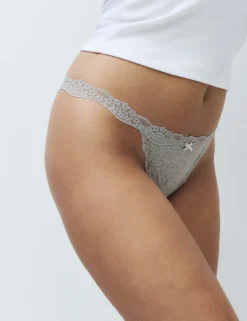 3 Pack Cotton Blend Rib Lace Thongs