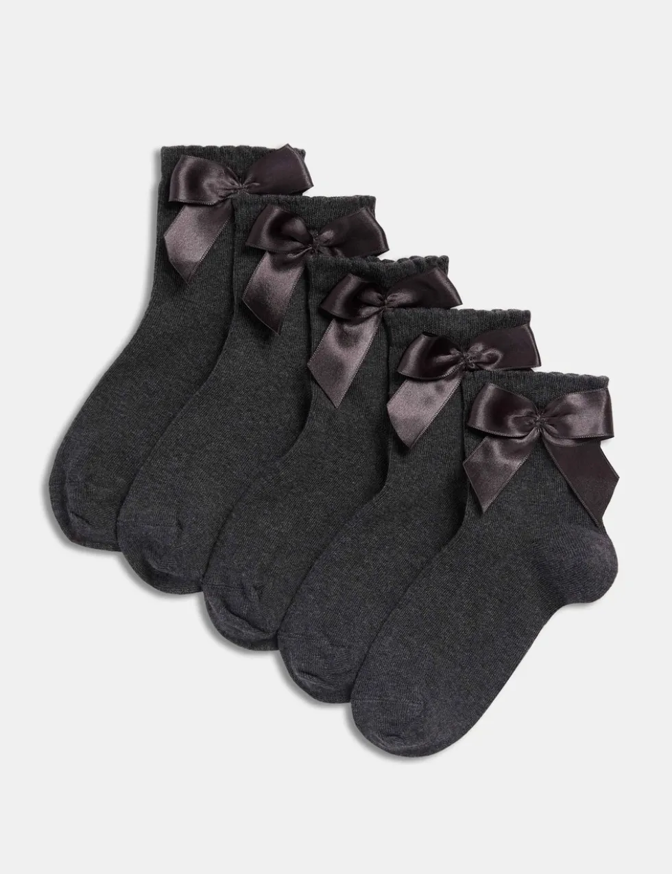 5 Pack Cotton Rich Ankle Bow Socks (6 Small-7 Large)