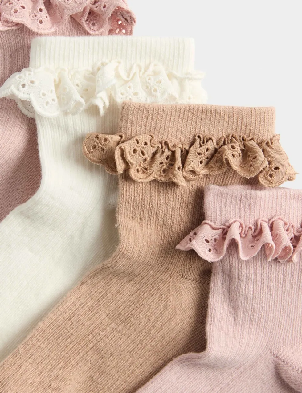 4 Pack Cotton Rich Broderie Frill Socks (6 Small-7 Large)