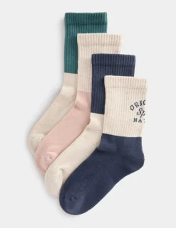 4 Pack Cotton Rich Contrast Sports Socks (6 Small-7 Large)
