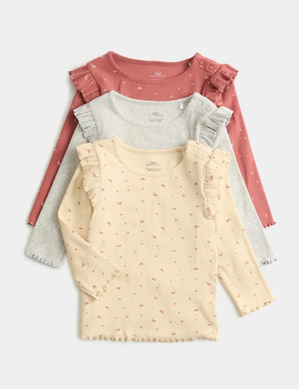 3 Pack Cotton Rich Ditsy Long Sleeve Tops (0-3 Yrs)