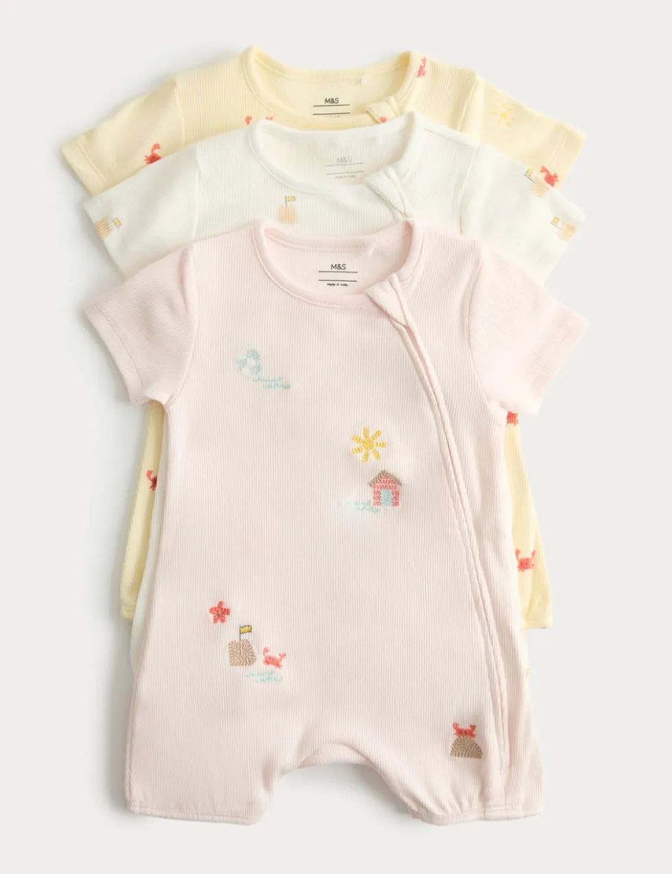 3 Pack Cotton Rich Embroidered Rompers (7lbs-3 Yrs)