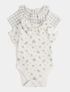 2 Pack Cotton Rich Frilled Bodysuits (7lbs - 12 Mths)