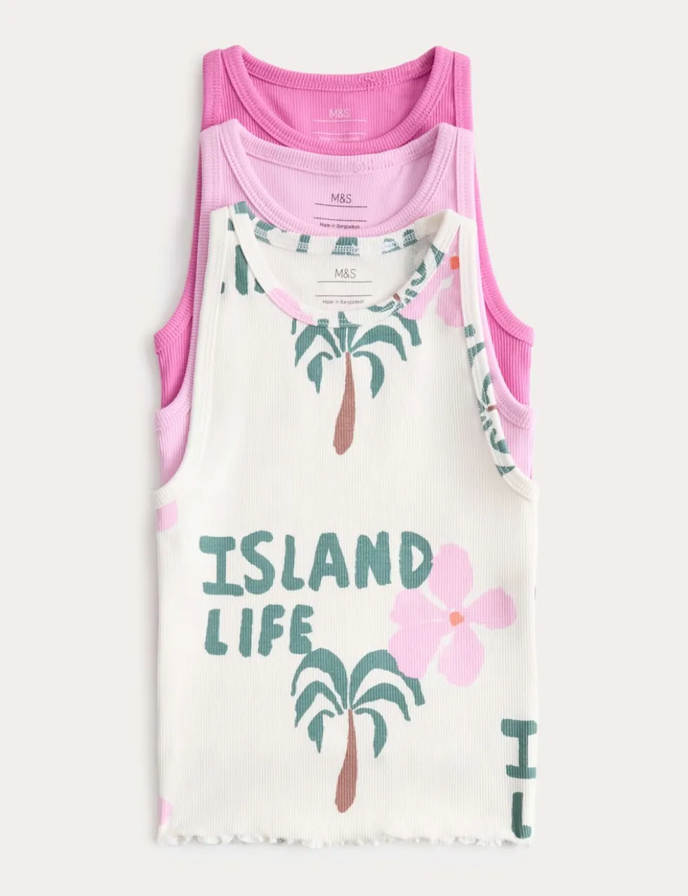 3 Pack Cotton Rich Island Life Vest Tops (2-8 Yrs)