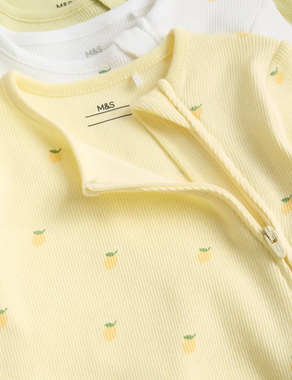 3 Pack Cotton Rich Lemon Sleepsuits (6½lbs-3 Yrs)