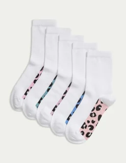 5 Pack Cotton Rich Leopard Print School Socks (6 Small - 7 Large)