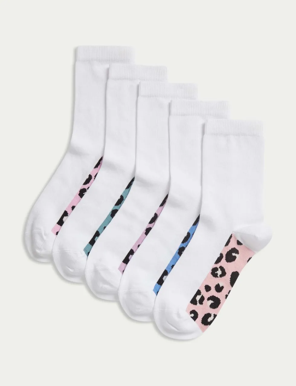 5 Pack Cotton Rich Leopard Print School Socks (6 Small - 7 Large)