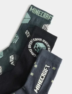3 Pack Cotton Rich Minecraft™ Socks (6 Small-7 Large)
