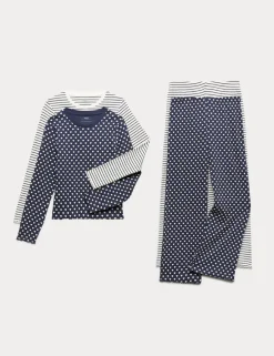 2 Pack Cotton Rich Printed Ribbed Pyjamas (6-16 Yrs)