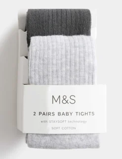 2 Pack Cotton Rich Ribbed Tights (0-3 Yrs)