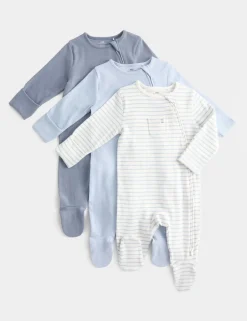 3 Pack Cotton Rich Ribbed Sleepsuits (6½lbs-3 Yrs)