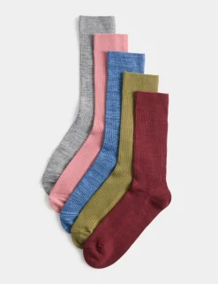 5 Pack Cotton Rich Ribbed Socks