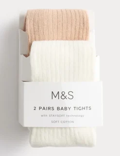 2 Pack Cotton Rich Ribbed Tights (0-3 Yrs)