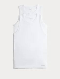 2 Pack Cotton Rich Ribbed Sleeveless Vests