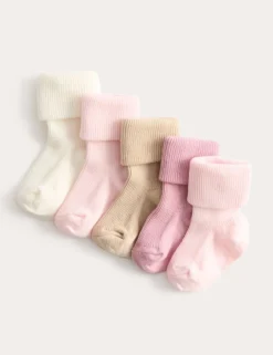 5 Pack Cotton Rich Ribbed Baby Socks (0-2 Yrs)