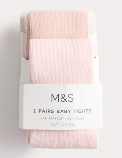2 Pack Cotton Rich Ribbed Tights (0-3 Yrs)