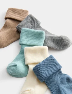 5 Pack Cotton Rich Ribbed Baby Socks (0-2 Yrs)