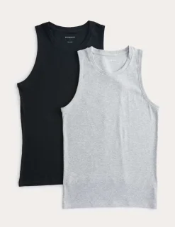 2 Pack Cotton Rich Ribbed Sleeveless Vests
