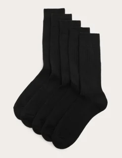 5 Pack Cotton Rich Ribbed Socks