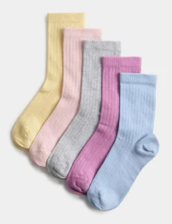 5 Pack Cotton Rich Ribbed Socks (6 Small - 7 Large)
