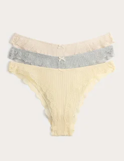 3 Pack Cotton Rich Ribbed Brazilian Knickers