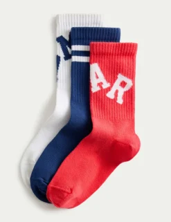 3 Pack Cotton Rich Slogan Ankle Socks (6 Small - 7 Large)