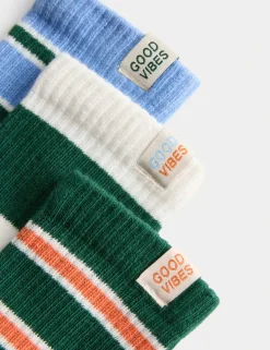 3 Pack Cotton Rich Striped Ribbed Socks (6 Small - 7 Large)