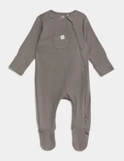 3 Pack Cotton Rich Striped & Plain Sleepsuits (0-3 Yrs)
