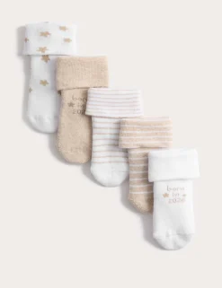 5 Pack Cotton Rich Terry Born in 2026 Socks (0-12 Mths)