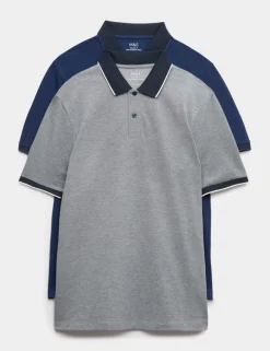 2 Pack Cotton Rich Tipped Polo Shirts