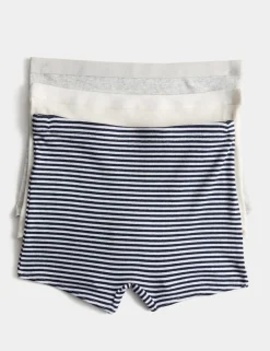 3 Pack Cotton with Stretch Striped Ribbed Boxers (6-16 Yrs)