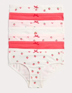 7 Pack Cotton with Stretch Strawberry Print Knickers (5-16 Yrs)
